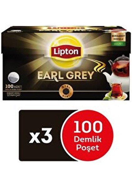 Earl Grey Poşet Çay Bergamot Aromasıyla 100'lü x 3 Adet Pratik Demleme fiyatları