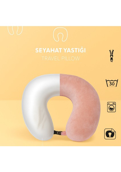 Visco, Seyahat, Boyun, Yastığı, Rahat, Uyku,Pembe. Kadifemsi Yastık