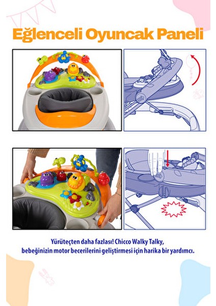 Walky Talky Tekerlekli Bebek Yürüteç Eğlenceli Oyun Barı ile Ultra Kompakt Tasarım