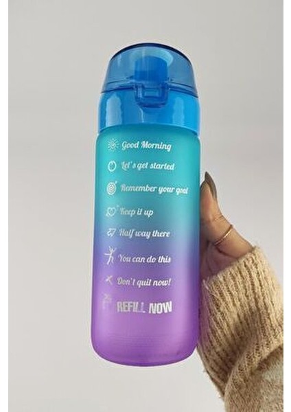 Motivasyon Su Matarası Mavi 750 cc Plastik Ergonomik Tasarım 1 Adet indirimleri