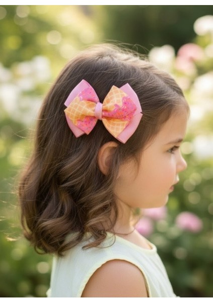 Pembe Fiyonk Toka, El Yapımı Özel Gün Grogren Kurdele Çocuk Klipsli Son Trend Fiyonk Toka