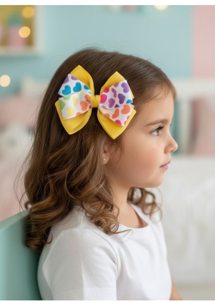 Kalpli Sarı Kurdele Fiyonk Toka, El Yapımı Özel Gün Grogren Kurdele Çocuk Klipsli Kiz Cocuk Toka