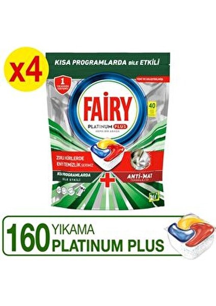 Platinum Plus Tablet 40 Yıkama Kapasitesi ile En İyi Temizlik 4'lü Set fiyatları