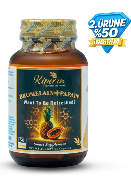 Bromelain(2500 GDU) & Papain - Doğal Proteolitik Enzim (30Kapsül & 700Mg)