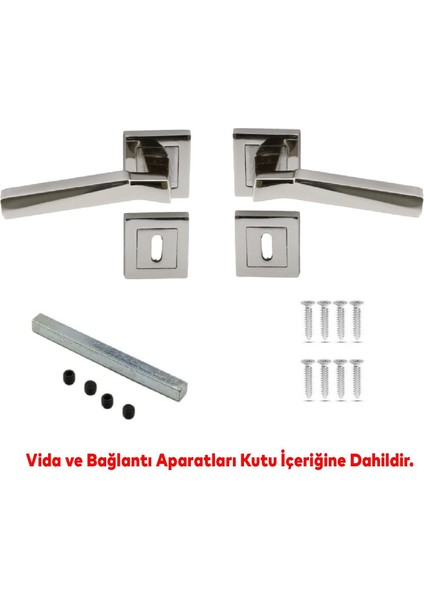 Kare Rozetli Oda Kapı Kolu Sağa ve Sola Uygun Nikel Saten 1 Takım modelleri