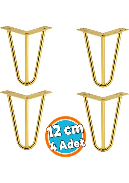 Mobilya Ayağı Üçgen Modern Tasarım Koltuk Sehpa Masa Tv Ünitesi Uyumlu 12 cm Gold Altın Metal 4 Adet