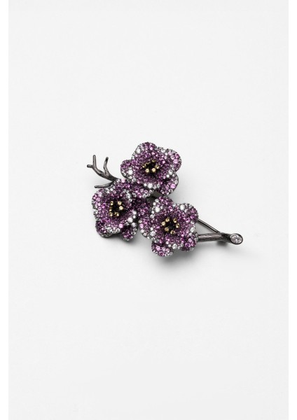 Sakura Siyah Rodyum Kaplama Gümüş Broş