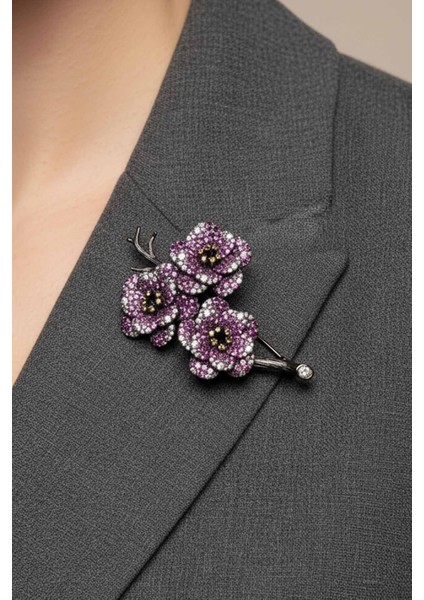 Sakura Siyah Rodyum Kaplama Gümüş Broş fiyatları