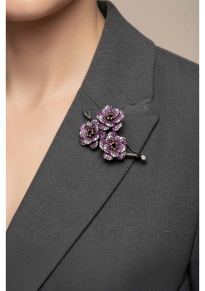 Sakura Siyah Rodyum Kaplama Gümüş Broş fırsatları