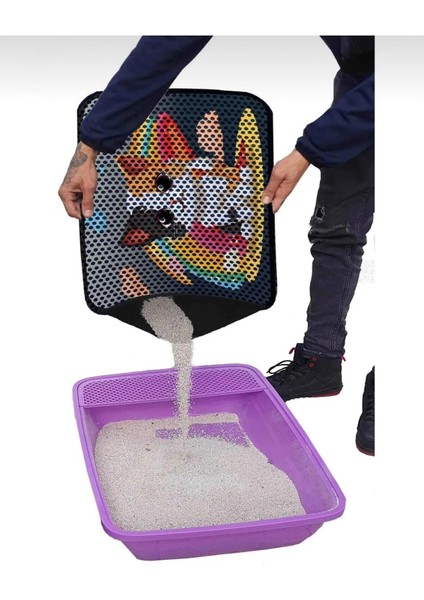 Elekli Tuvalet Önü Desenli Kedi Kumu Paspası | 45 x 60 cm Kum Toplayıcı Mat modelleri