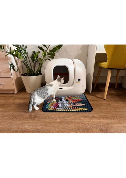 Elekli Tuvalet Önü Desenli Kedi Kumu Paspası | 45 x 60 cm Kum Toplayıcı Mat