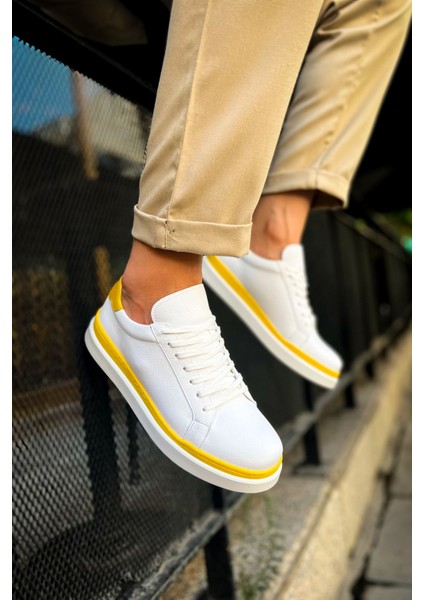 CH979 - Santoni GBT Spor Erkek Ayakkabı BEYAZ/SARI