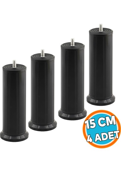 4 Adet Mobilya Baza Tv Ünitesi Yükseltme Ayağı Robot Süpürge Uyumlu 15 cm Siyah Plastik