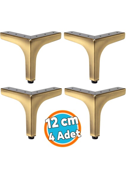 (4 Adet) Mobilya Ayağı Modern Ayak Dayanıklı Koltuk Sehpa Masa Tv Ünitesi 12 cm Antik Sarı Metal
