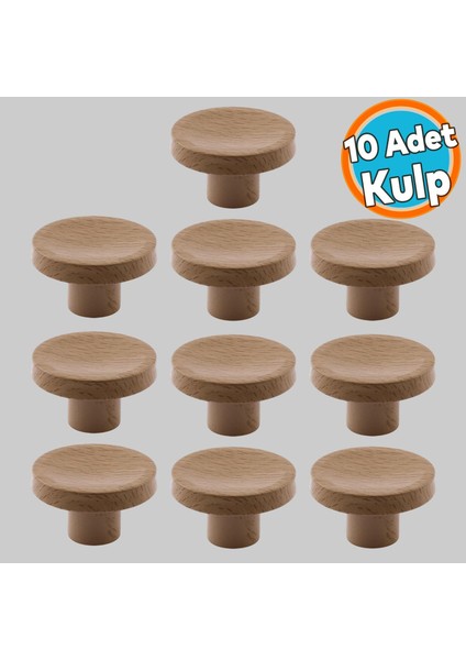 Plastik Düğme Kulp Kubik Doğal Meşe Renk Mobilya Dolap Çekmece Kulpu Kulbu Tek Vidalı 10 Adet