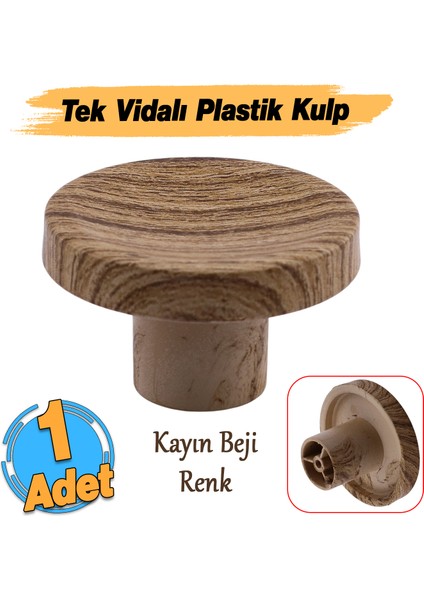 Bohem Tek Vidalı Iç Bükey Plastik Düğme Kulp Kubik Kayın Bej Renk Mobilya Dolap Çekmece Kulpu Kulbu fiyatları