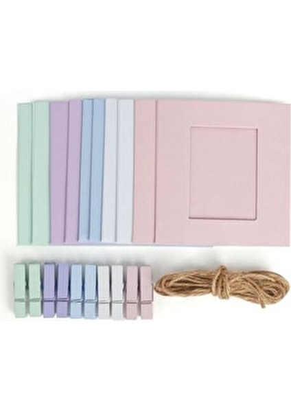 Instax Mini 10 Adet Renkli Mandal ve Çerçeve Seti Ahşap ve Kağıt Malzeme ile