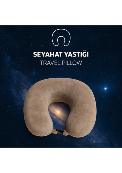 Visco Seyahat Boyun Yastığı Rahat Uyku Bej Kadifemsi Yastık