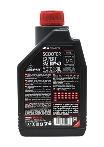 Scooter Expert MB 10W-40 Tam Sentetik Motor Yağı 1 lt Sessiz Çalışma ve Temizlik fiyatları