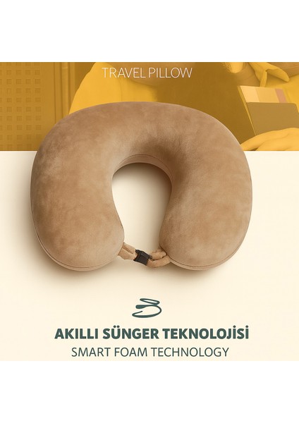 Visco Seyahat Boyun Yastığı Rahat Uyku Bej Kadifemsi Yastık indirimleri