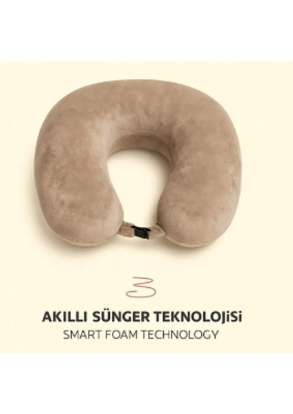 Visco Seyahat Boyun Yastığı Rahat Uyku Bej Kadifemsi Yastık