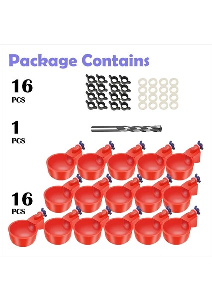 16 Paket Otomatik Tavuk Waterer Cups Kümes Hayvanları Sulu Kümes Hayvanları Su Besleyici Tavuk Su Bardakları Matkap Ucu ile (Yurt Dışından) modelleri