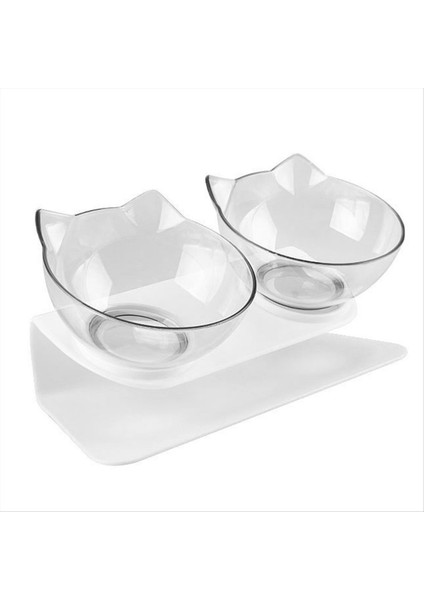 Anti-Slip Çift Katmanlı Kedi Kase ve Köpek Kasesi Stand Pet Besleme Su Kasesi Pet Kase Besleyici Şeffaf (Yurt Dışından)