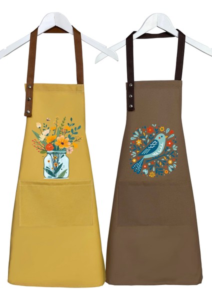Kumaş Mutfak Önlüğü Seti 2'li Leke Tutmaz Su Itici %65 Pamuk %35 Polyester Kuş - Çiçek Önlük fiyatları