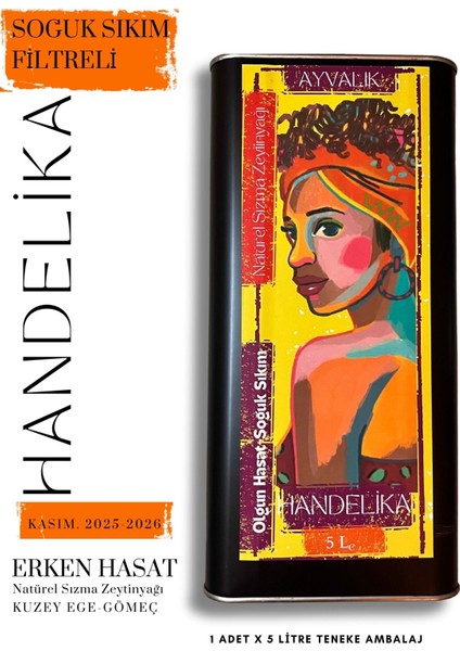 Natürel Sızma Zeytinyağı Filtreli Soğuk Sıkım Erken Hasat 2025/2026 Teneke 1 Adet x 5 lt