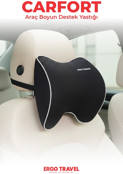 Carfort Büyük Visco Araç Boyun Yastığı – Ortopedik Oto Koltuk Boyun Desteği Siyah - Ergo Travel