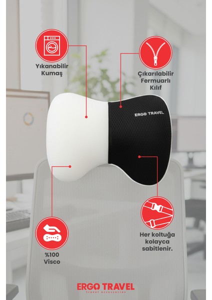 Carfort Büyük Visco Araç Boyun Yastığı – Ortopedik Oto Koltuk Boyun Desteği Siyah - Ergo Travel fiyatları