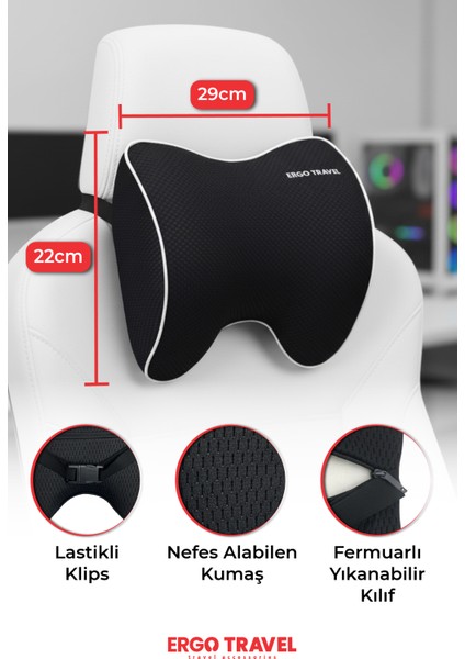 Carfort Büyük Visco Araç Boyun Yastığı – Ortopedik Oto Koltuk Boyun Desteği Siyah - Ergo Travel fırsatları