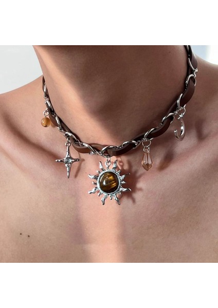 Yeni Perçin Metal Deri Yaka Crockpunk Aşk Kız Kültür Niş Kolye (Yurt Dışından)