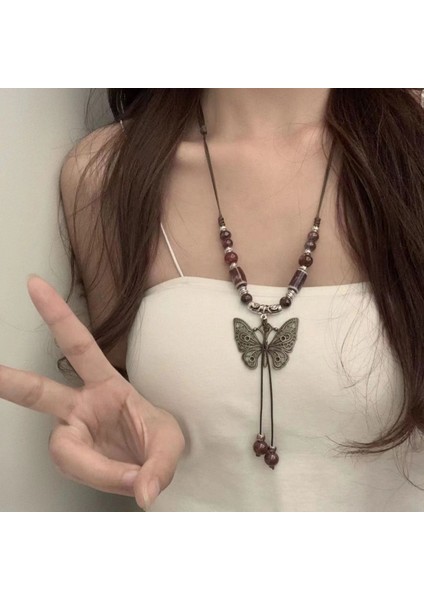 Yeni Çin Zen Uzun Bronz Tüy Kolye Vintage Bohem Etnik Tarzı Çift Jumper Giyim Uzun Aksesuarlar (Yurt Dışından)