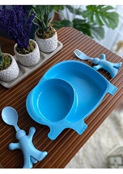 Mavi Fil Mama Seti 3 Parça Çatal Kaşık ve Tabağıyla Ergonomik Tasarım fiyatları