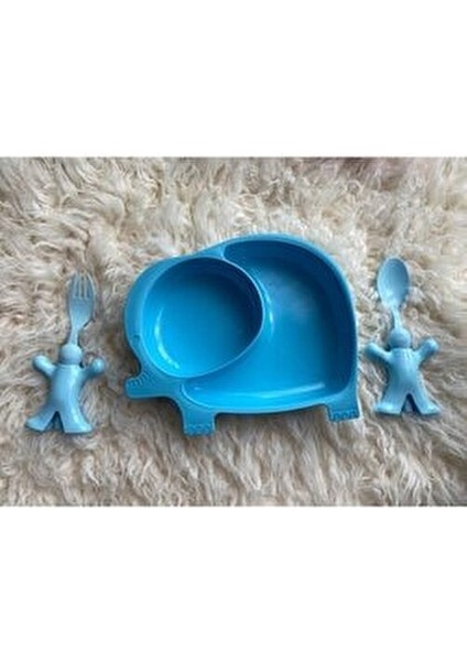 Mavi Fil Mama Seti 3 Parça Çatal Kaşık ve Tabağıyla Ergonomik Tasarım modelleri