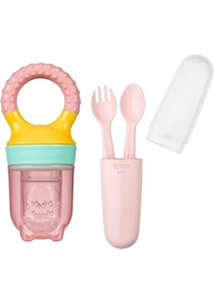 Pembe Meyve Süzgeci ve Çatal Kaşık Seti Ergonomik Tasarım ile 0-3 Yaş Bebekler İçin fiyatları