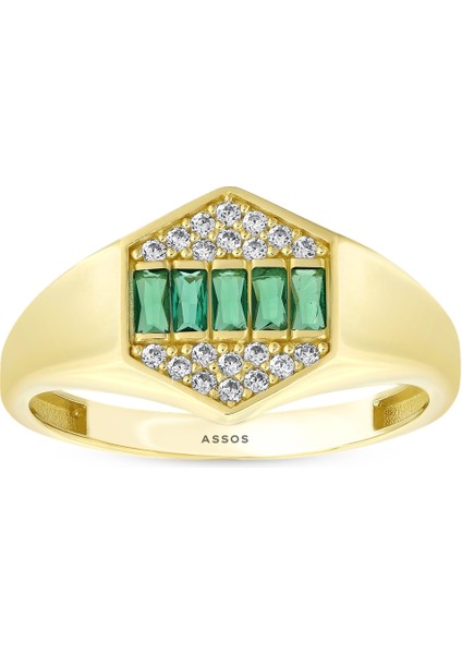 Altın Renkli Taşlı Yüzük - 14K fırsatları