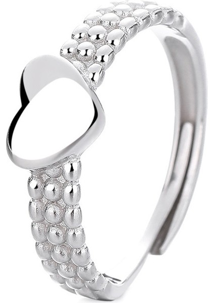 S925 Gümüş Cilalı Kalp Yüzük, Düz Bant, Kadın Kalp Yüzük, Açık Yüzük. (Yurt Dışından)