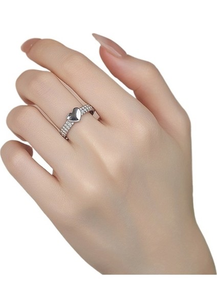 S925 Gümüş Cilalı Kalp Yüzük, Düz Bant, Kadın Kalp Yüzük, Açık Yüzük. (Yurt Dışından) modelleri