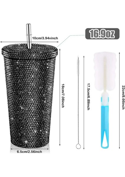 1 Pc Rhinestone Kahve Kupası Hediye Kupası Rhinestone Rhinestone Termos Kupası Çift Paslanmaz Çelik Saman Kahve Kahve Kupa Suyu Şişeler Kapasitesi: 500ML/RENK: Şerit (Yurt Dışından)