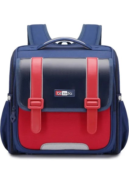 Kare Renk Bloklu Sırt Çantası Su Geçirmez Ingiliz Tarzı Öğrenci Yüksek Kapasiteli Flip Kapak Dış Çantası Elastik Halat Su Kupası Bagcolor: Mavi Kırmızı (Yurt Dışından)