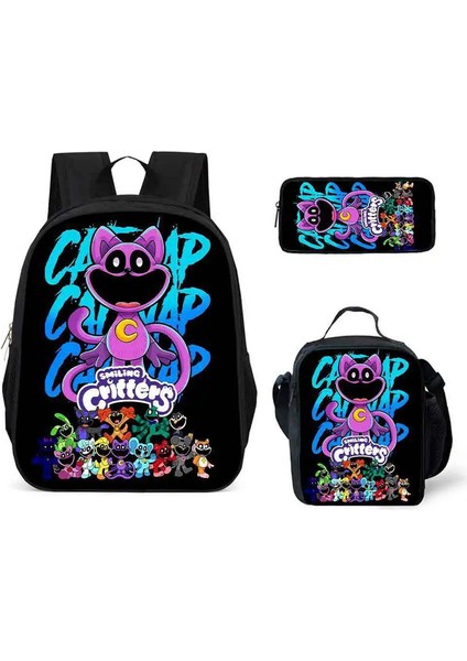 Üç Parçalı Set Karikatür Kedi Baskılı Sırt Çantası Su Geçirmez Kavisli Ayarlanabilir Omuz Askısı Yüksek Kapasiteli Örgü Haberci Bagcolor: 9 (Yurt Dışından)