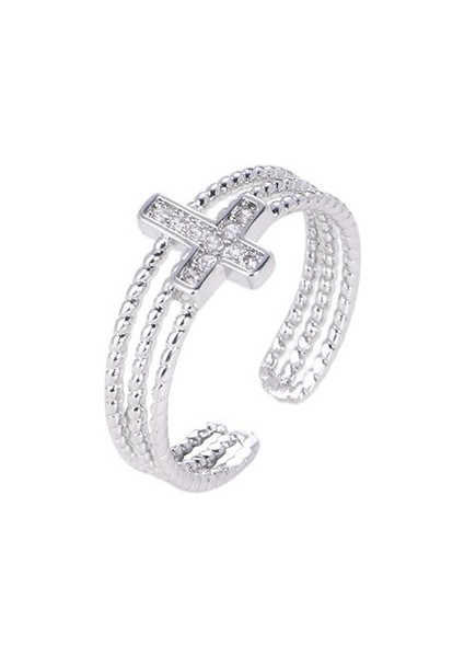 Kadınların Işaret Parmağı Için Kişiselleştirilmiş Haç Şeklinde Içi Boş Üç Katmanlı Dalgalı Ayarlanabilir Açık Yüzük (Yurt Dışından)