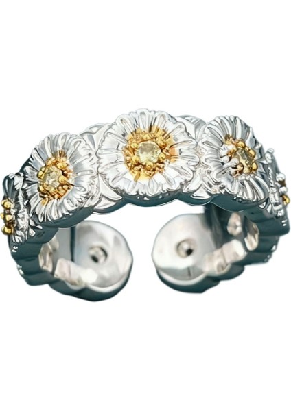 Turkuaz Detaylara Sahip Papatya Temalı Açık Yüzük, Vintage Ayarlanabilir Işaret Parmağı Yüzüğü (Yurt Dışından)