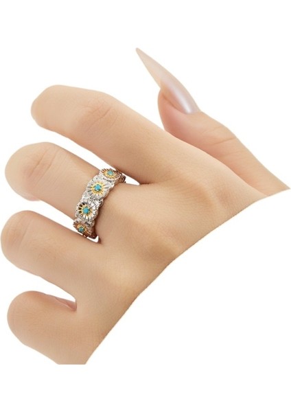 Turkuaz Detaylara Sahip Papatya Temalı Açık Yüzük, Vintage Ayarlanabilir Işaret Parmağı Yüzüğü (Yurt Dışından) fiyatları