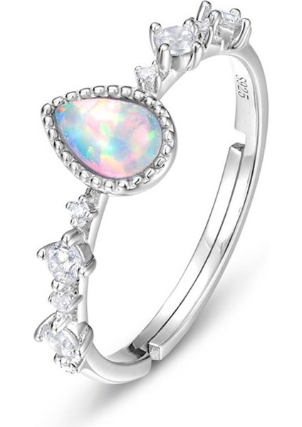 Kadınlar Için Sentetik Opal Taşlı S925 Ayar Gümüş Açık Yüzük (Yurt Dışından)