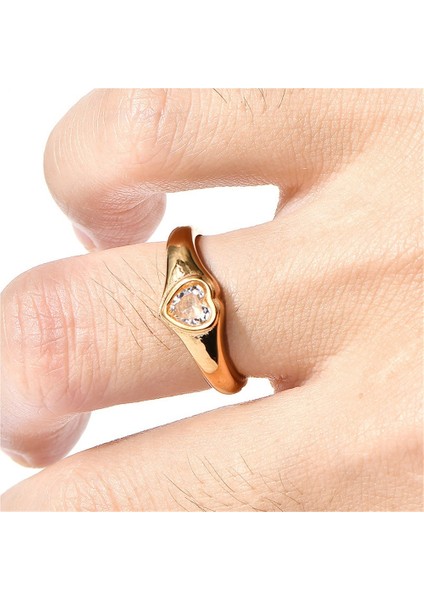 Kadınlar Için Titanyum Çelik Kalp Şeklinde Yüzük, Zarif Stil (Beden: 9) (Yurt Dışından)