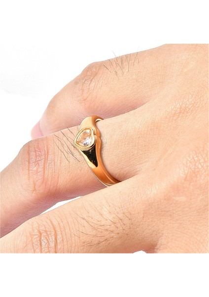 Kadınlar Için Titanyum Çelik Kalp Şeklinde Yüzük, Zarif Stil (Beden: 9) (Yurt Dışından) fiyatları