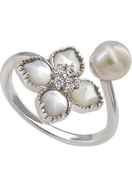 Kadınların Işaret Parmağına Uygun, Ayarlanabilir Ağızlı, Sedef Dört Yapraklı Yonca Inci Yüzük. (Yurt Dışından)